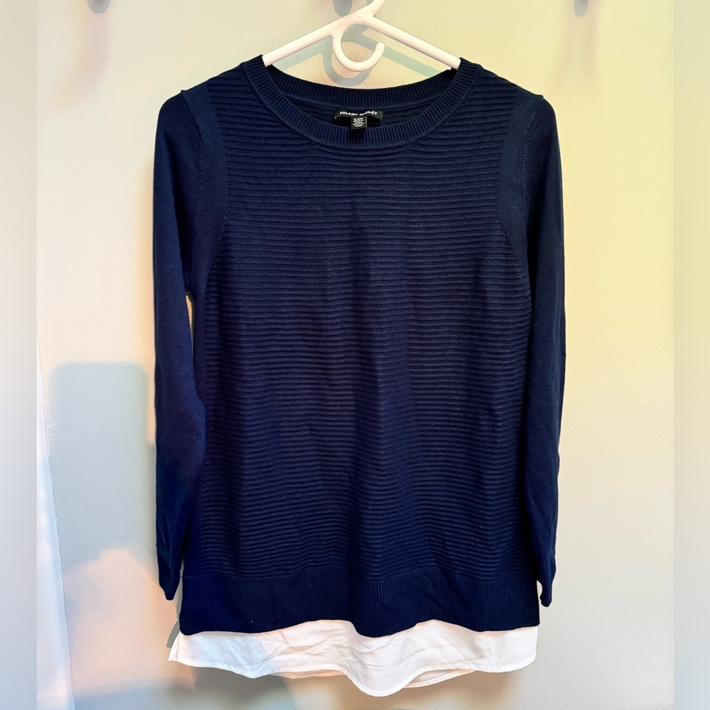 Hilary Radley Navy Blue Two-fer Sweater